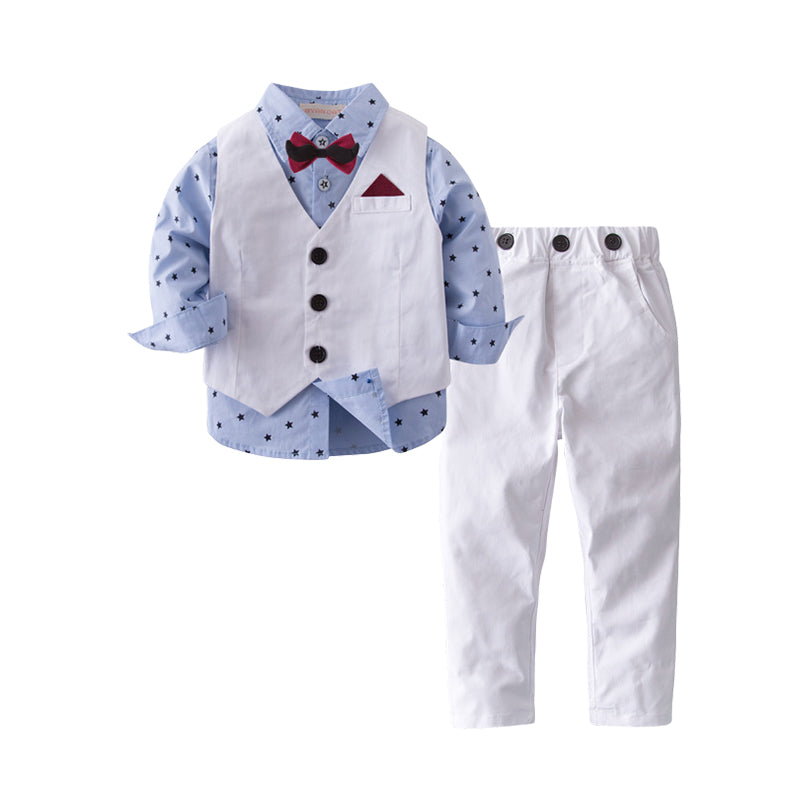 3 Pieces Set Baby Kid Boys Birthday Party Striped Star Bow Shirts Solid Color Vests Waistcoats And Pants Wholesale 220616116