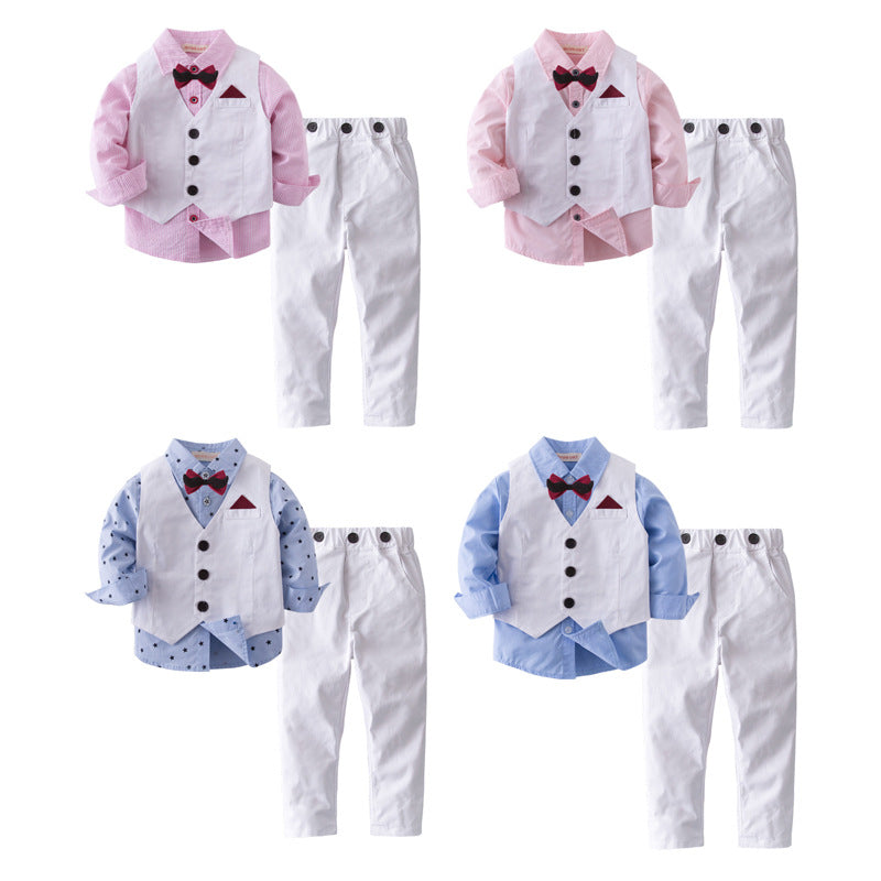 3 Pieces Set Baby Kid Boys Birthday Party Striped Star Bow Shirts Solid Color Vests Waistcoats And Pants Wholesale 220616116