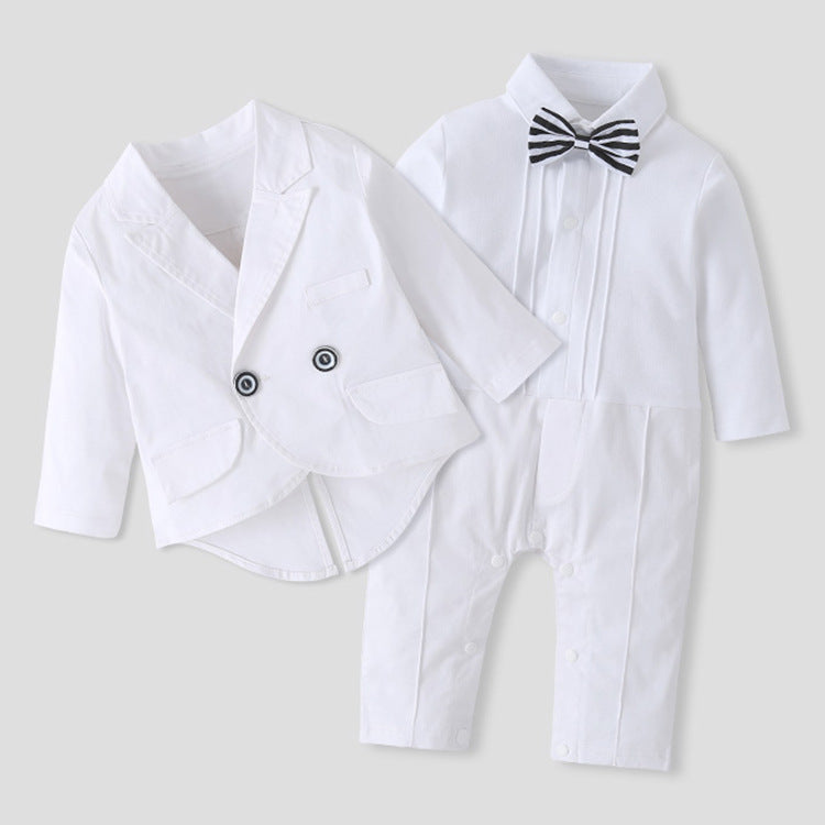 2 Pieces Set Baby Boys Birthday Party Solid Color Bow Jumpsuits And Blazers Wholesale 220616118