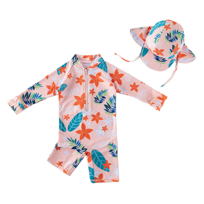 Kid Girls Plant Print Beach Jumpsuits Swimwears Wholesale 220616130