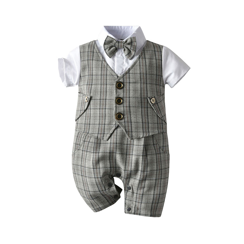 Baby Boys Color-blocking Checked Jumpsuits Wholesale 220616134