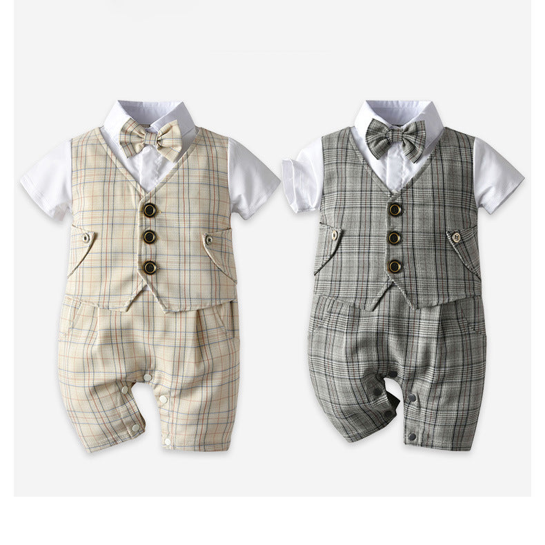 Baby Boys Color-blocking Checked Jumpsuits Wholesale 220616134