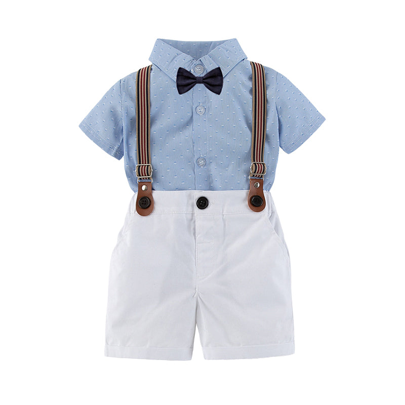 2 Pieces Set Baby Kid Boys Dressy Bow Print Shirts And Solid Color Rompers Wholesale 220616138