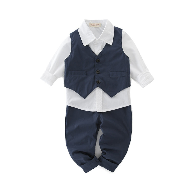 3 Pieces Set Baby Kid Boys Dressy Solid Color Vests Waistcoats Shirts And Trousers Suits Wholesale 22061614