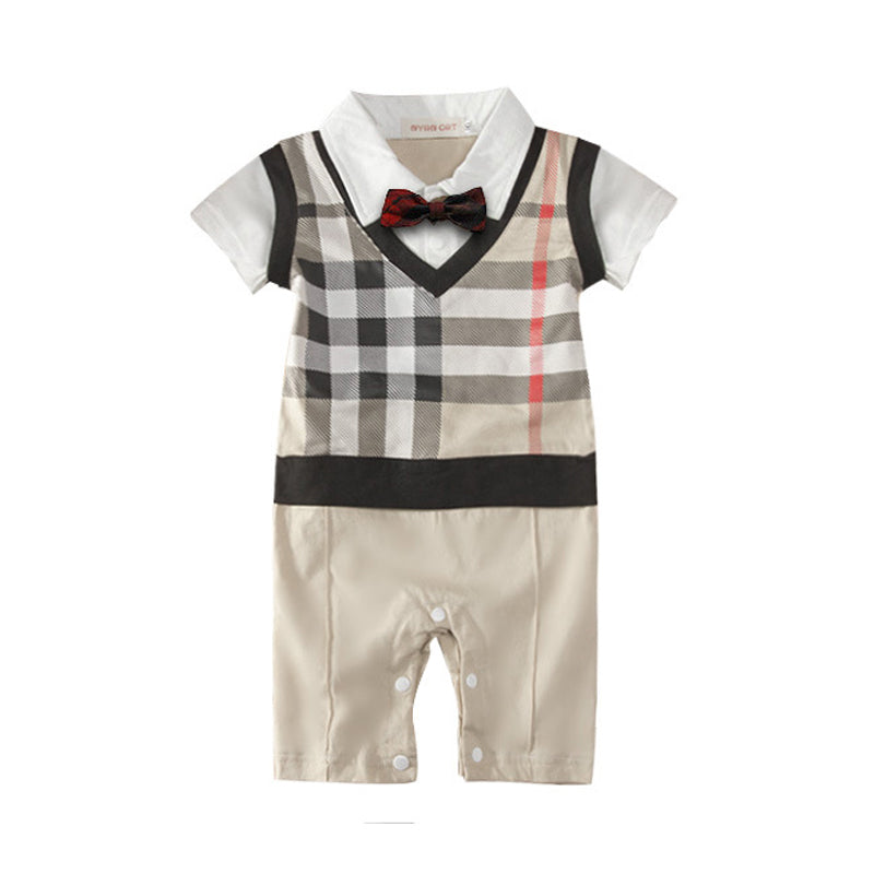 Baby Boys Checked Bow Jumpsuits Wholesale 22061616