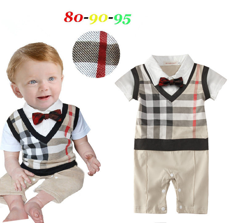 Baby Boys Checked Bow Jumpsuits Wholesale 22061616