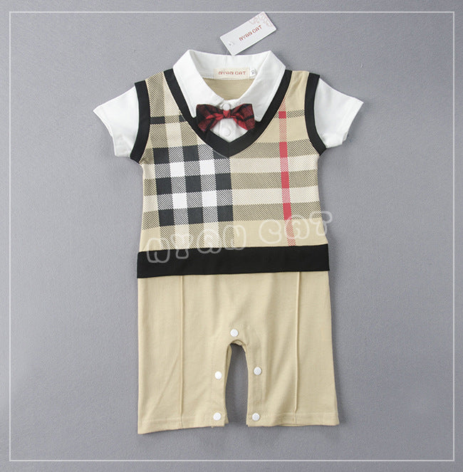 Baby Boys Checked Bow Jumpsuits Wholesale 22061616