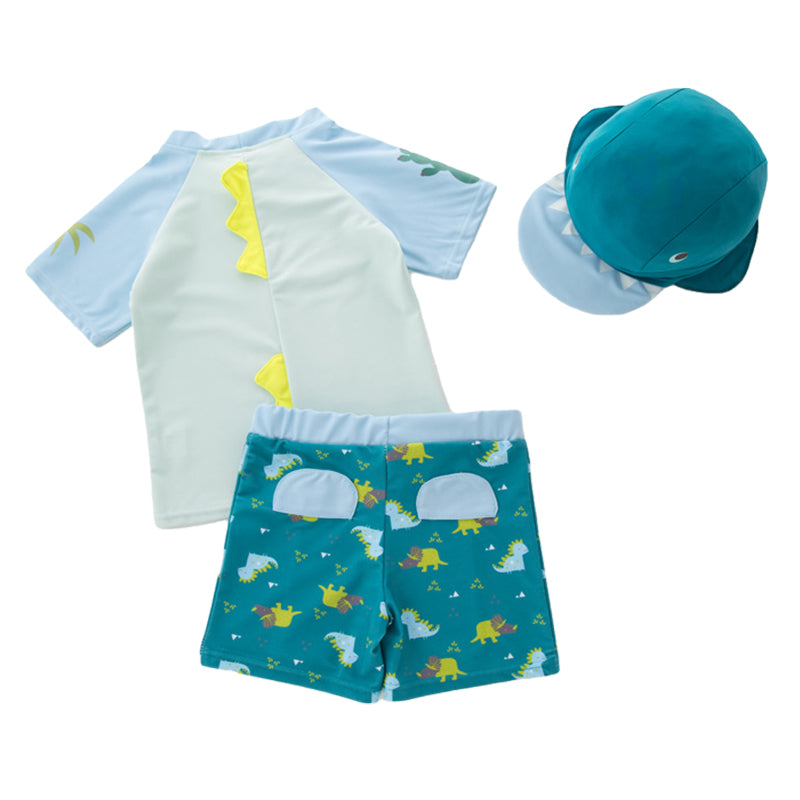 3 Pieces Set Baby Kid Boys Beach Animals Cartoon Print T-Shirts And Shorts And Swimwears Hats Wholesale 220616166