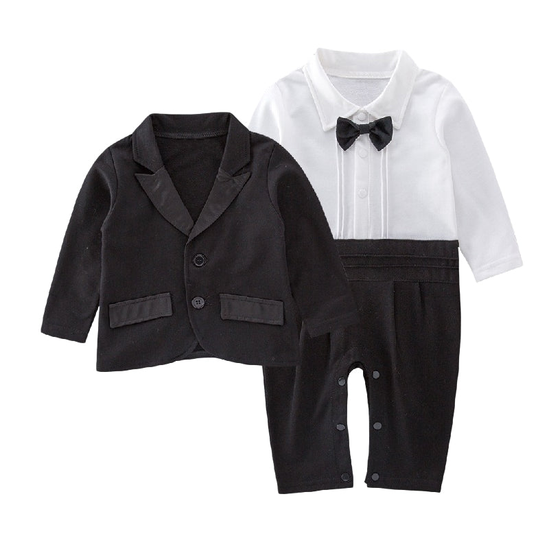 2 Pieces Set Baby Boys Dressy Solid Color Bow Jumpsuits And Blazers Suits Wholesale 22061617