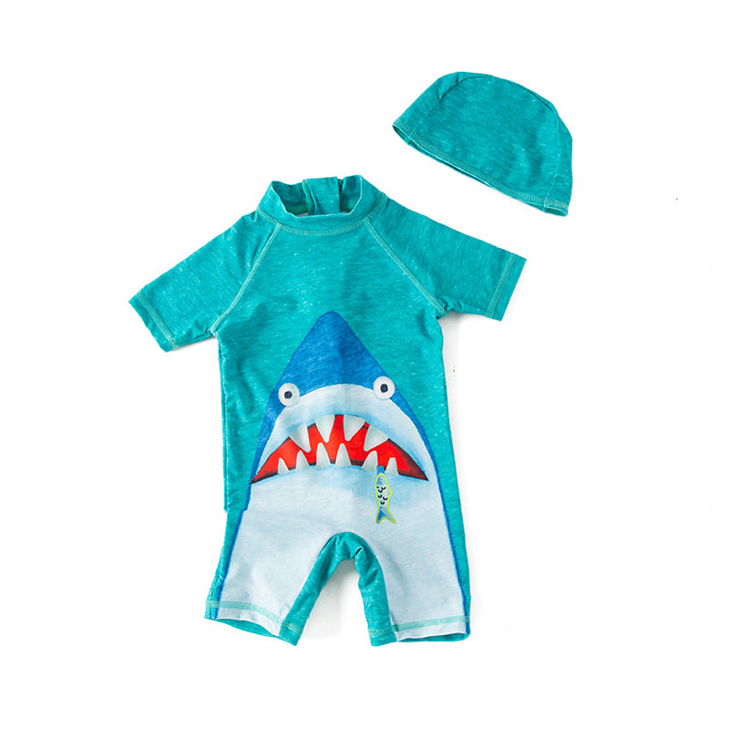 Baby Kid Boys Animals Cartoon Print Beach Rompers Swimwears And Hats Wholesale 220616170