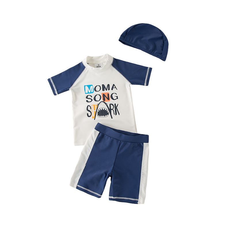 3 Pieces Set Baby Kid Boys Beach Letters Animals Cartoon Print T-Shirts And Striped Shorts Swimwears And Hats Wholesale 220616174