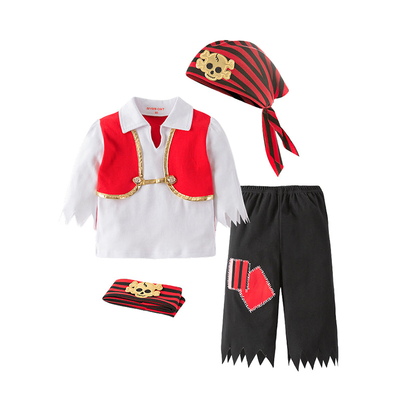 4 Pieces Set Baby Kid Boys Color-blocking Tops And Pants And Striped Embroidered Hats And Belted Wholesale 220616176