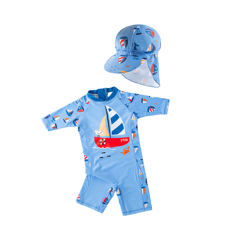 Baby Kid Boys Cartoon Print Beach Rompers Swimwears And Hats Wholesale 220616179