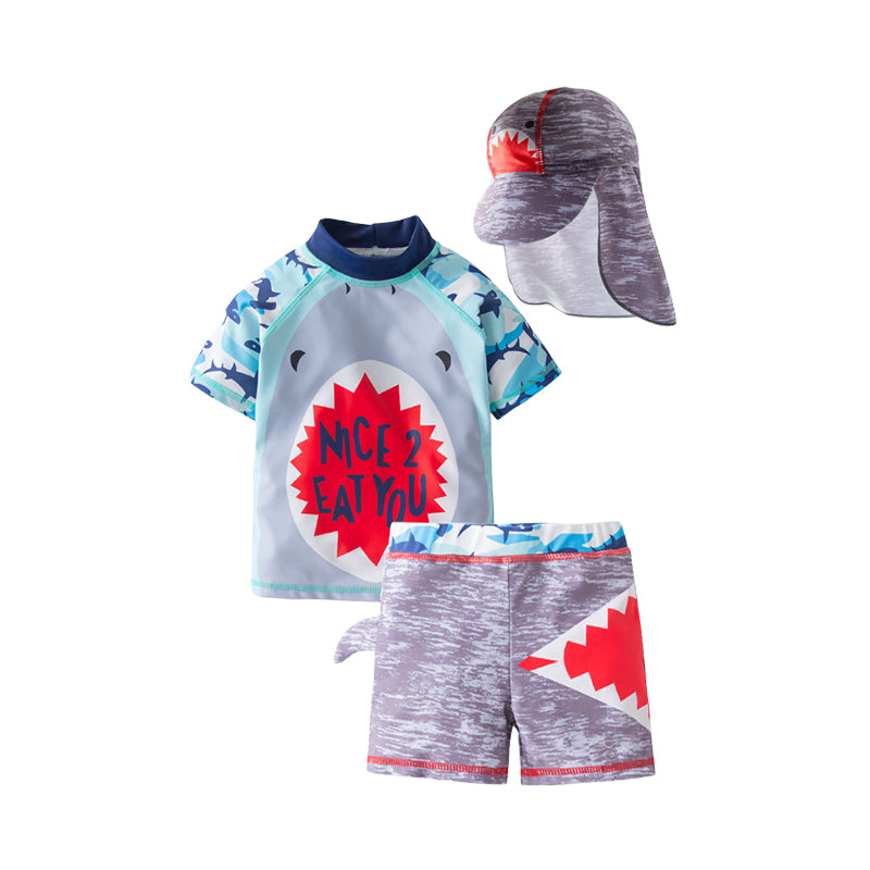 3 Pieces Set Kid Boys Beach Letters Animals Print Tops Shorts And Hats Wholesale 220616203