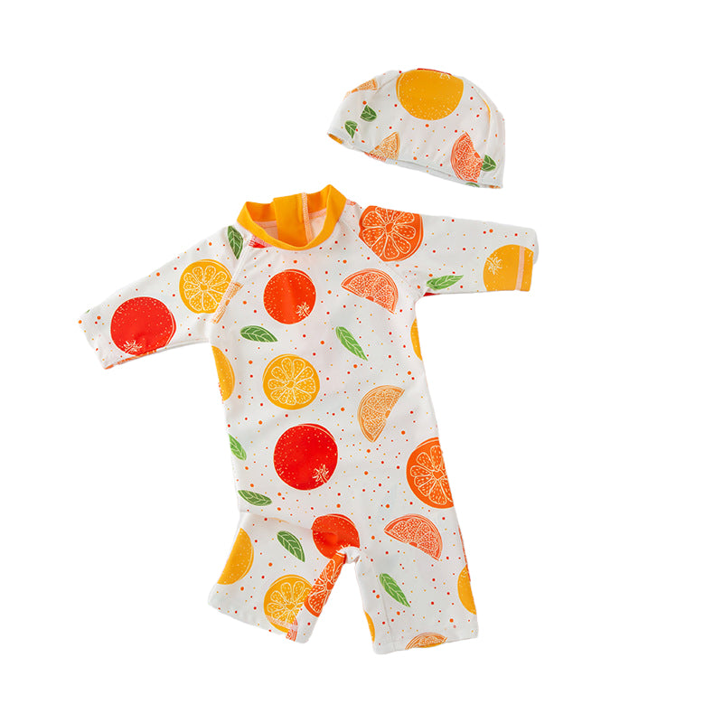 Baby Kid Girls Fruit Print Beach Jumpsuits Swimwears Accessories Hats Wholesale 220616207