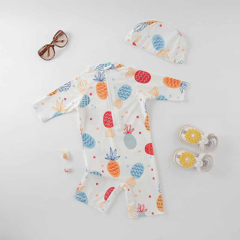 Baby Kid Boys Fruit Print Beach Jumpsuits Swimwears Accessories Hats Wholesale 220616214