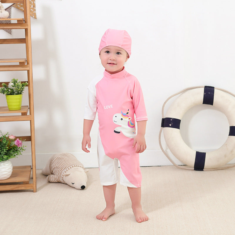 Baby Kid Girls Letters Animals Print Beach Jumpsuits Swimwears Accessories Hats Wholesale 220616215
