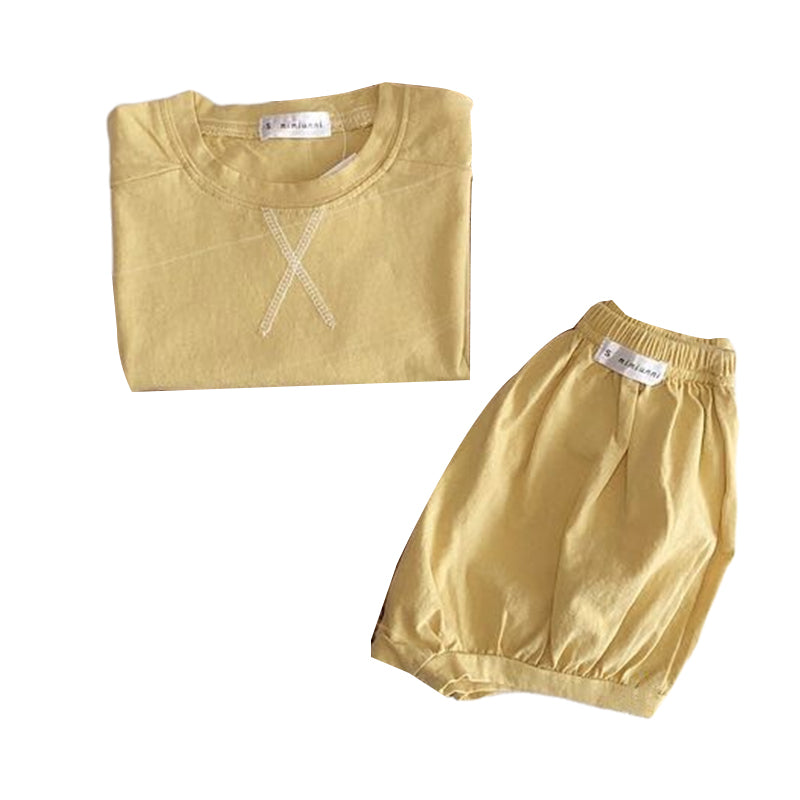 2 Pieces Set Baby Unisex Solid Color Tops And Shorts Wholesale 220616227
