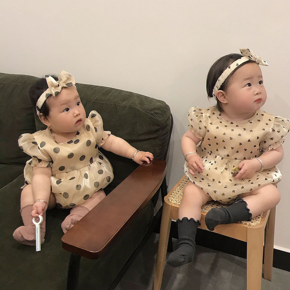 Baby Girls Love heart Polka dots Bow Rompers Wholesale 220616248