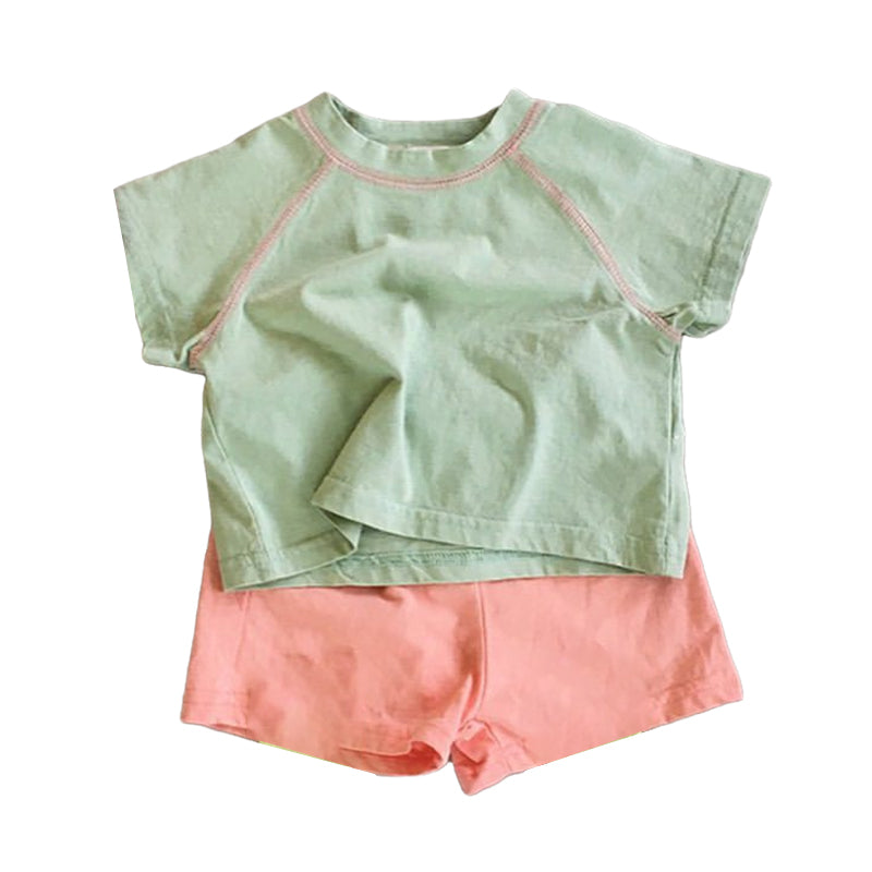 2 Pieces Set Baby Kid Unisex Solid Color T-Shirts And Shorts Wholesale 220616251