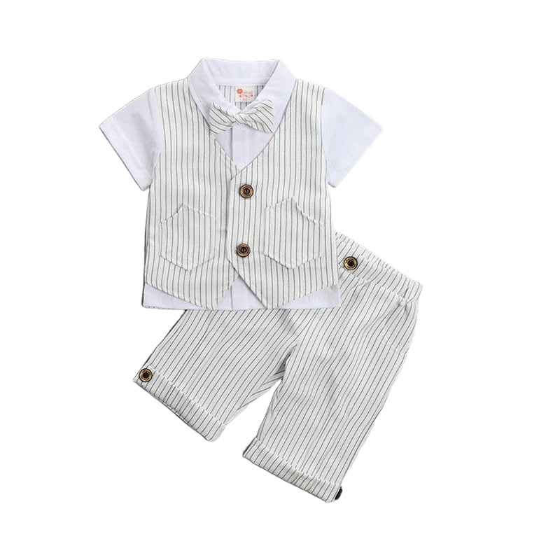 2 Pieces Set Baby Kid Boys Striped Bow Print Shirts And Shorts Wholesale 220616270