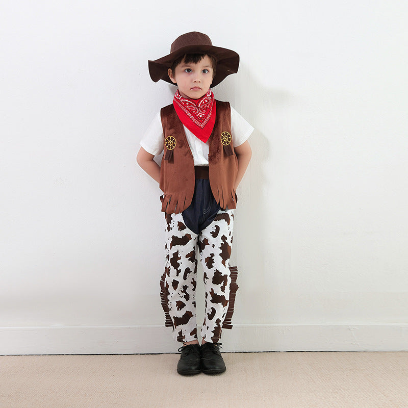 5 Pieces Set Baby Kid Boys Color-blocking Print Pants Vests&Waistcoats Solid Color Shirts And Hats Wholesale 220616290