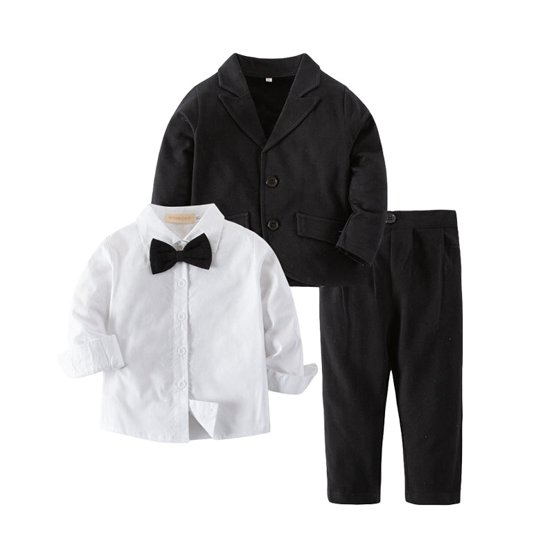 3 Pieces Set Baby Kid Boys Solid Color Bow Shirts Blazers And Trousers Wholesale 22061633