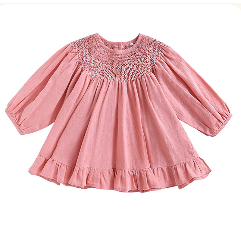 Baby Kid Girls Color-blocking Flower Embroidered Dresses Wholesale 220616331