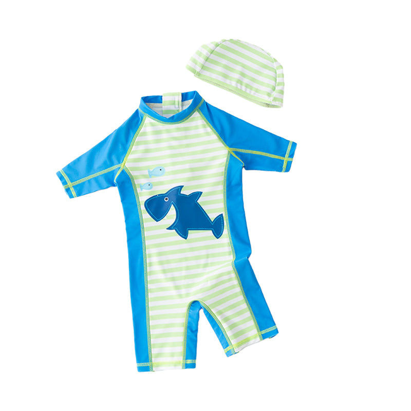 Baby Kid Boys Striped Color-blocking Animals Cartoon Print Beach Rompers Swimwears Wholesale 220616332
