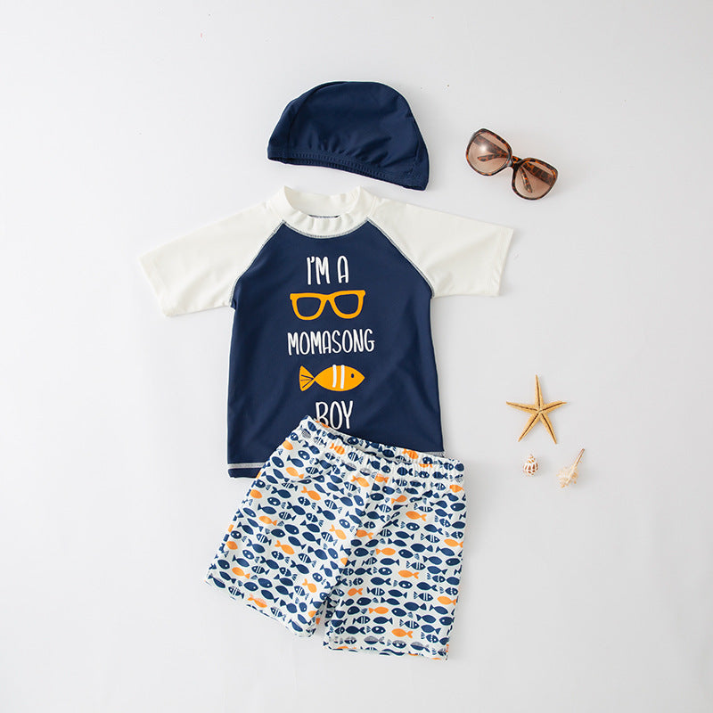 2 Pieces Set Baby Kid Boys Beach Letters Color-blocking Print Tops Animals And Cartoon Shorts Wholesale 220616358