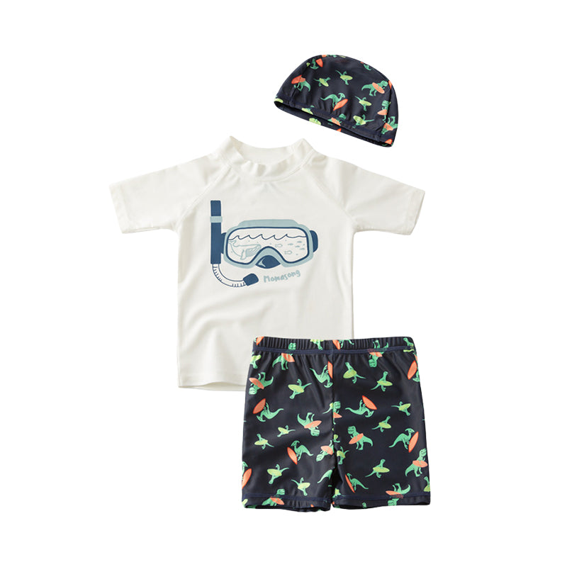 3 Pieces Set Baby Kid Boys Beach Cartoon Print T-Shirts Dinosaur Shorts And Hats Wholesale 220616360
