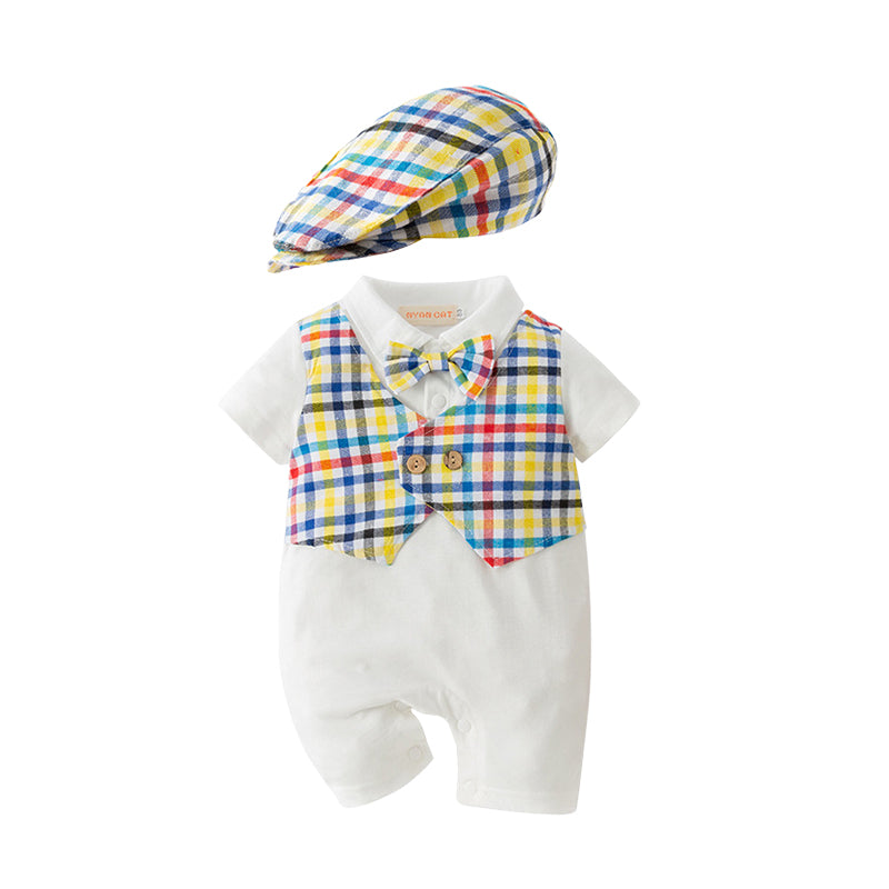 Baby Boys Checked Bow Jumpsuits Wholesale 220616367