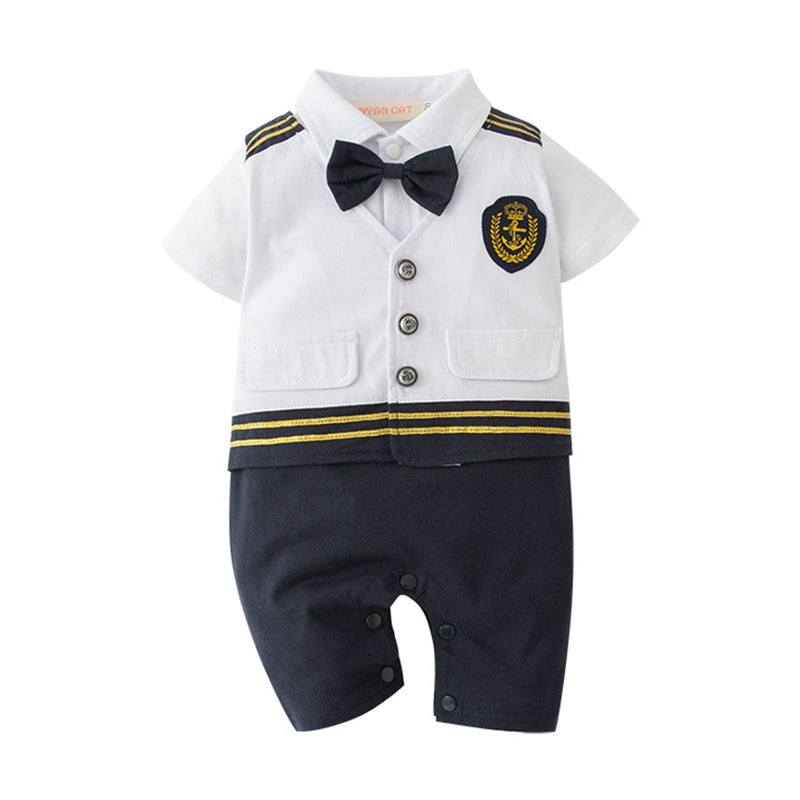 Baby Boys Striped Color-blocking Bow Jumpsuits Wholesale 220616378