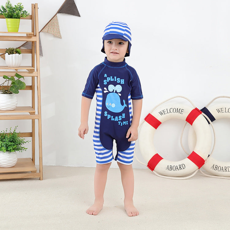 Baby Kid Boys Striped Letters Animals Cartoon Print Swimwears Hats Wholesale 22061638