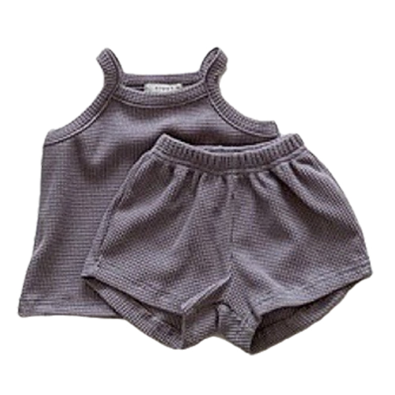 2 Pieces Set Baby Kid Unisex Solid Color Tank Tops And Shorts Wholesale 220616434