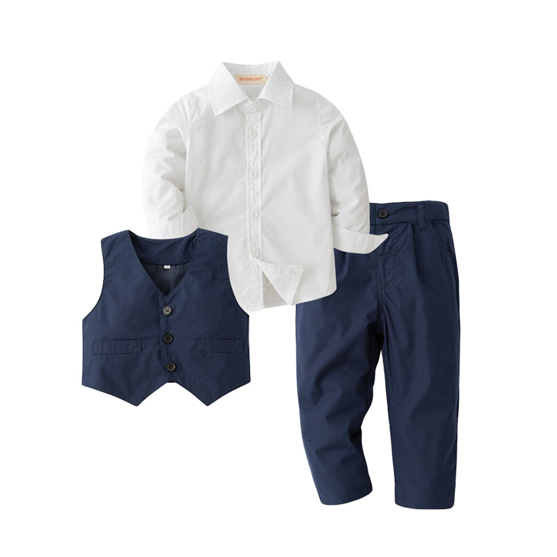 3 Pieces Set Baby Kid Boys Birthday Party Solid Color Shirts And Vests Waistcoats And Pants Wholesale 220616437