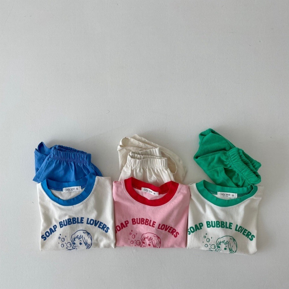 2 Pieces Set Baby Kid Unisex Letters Color-blocking Print T-Shirts And Solid Color Shorts Wholesale 220616442