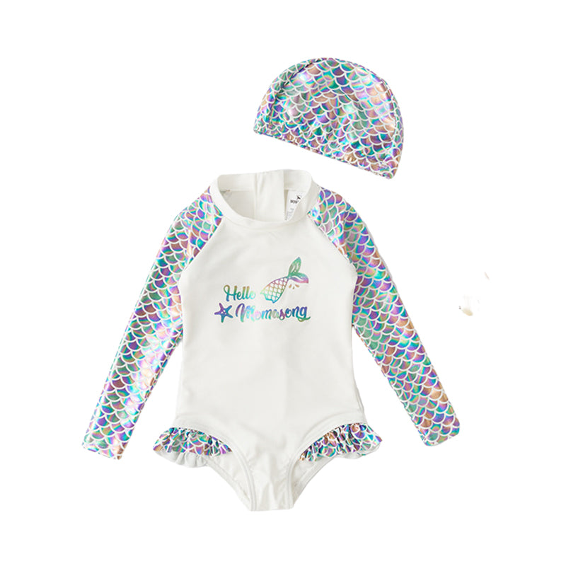Baby Kid Girls Letters Fish scales Beach Swimwears Wholesale 220616476