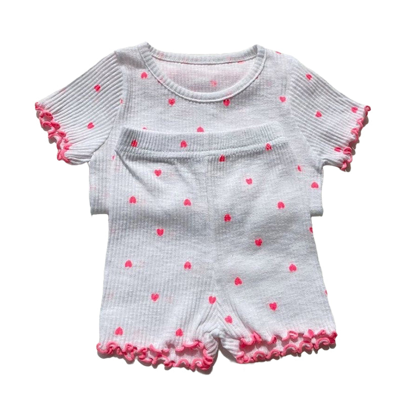 2 Pieces Set Baby Kid Girls Love heart Muslin&Ribbed T-Shirts And Shorts Sleepwears Wholesale 220616482