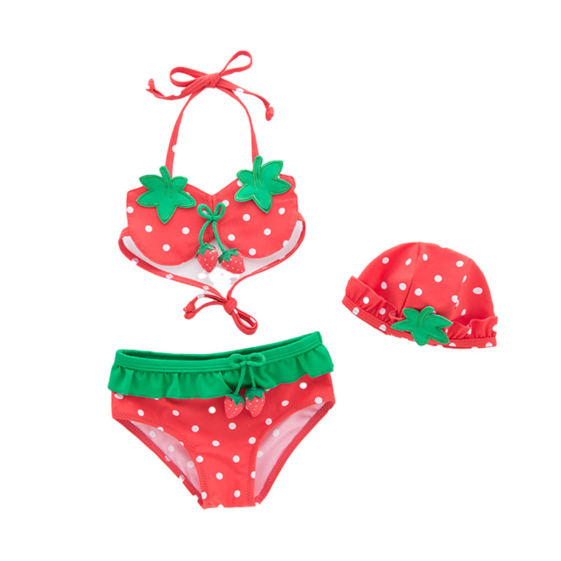 3 Pieces Set Baby Kid Girls Fruit Polka dots Print Tank Tops Shorts And Hats Wholesale 22061649