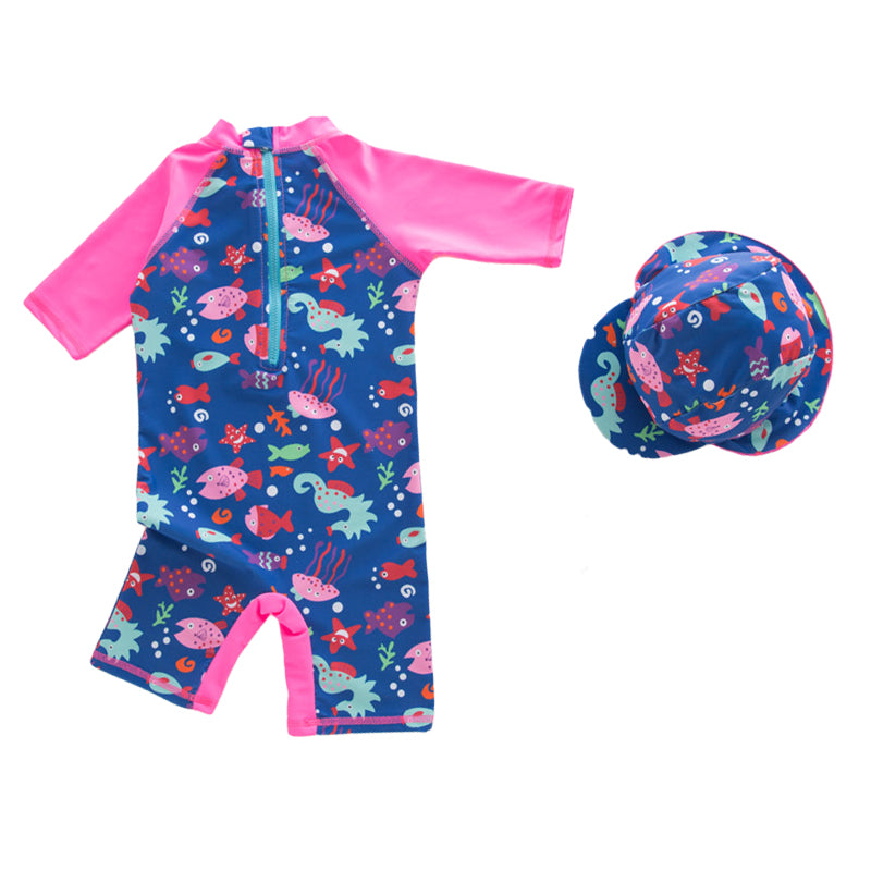 Kid Girls Cartoon Print Beach Jumpsuits Swimwears Wholesale 22061661