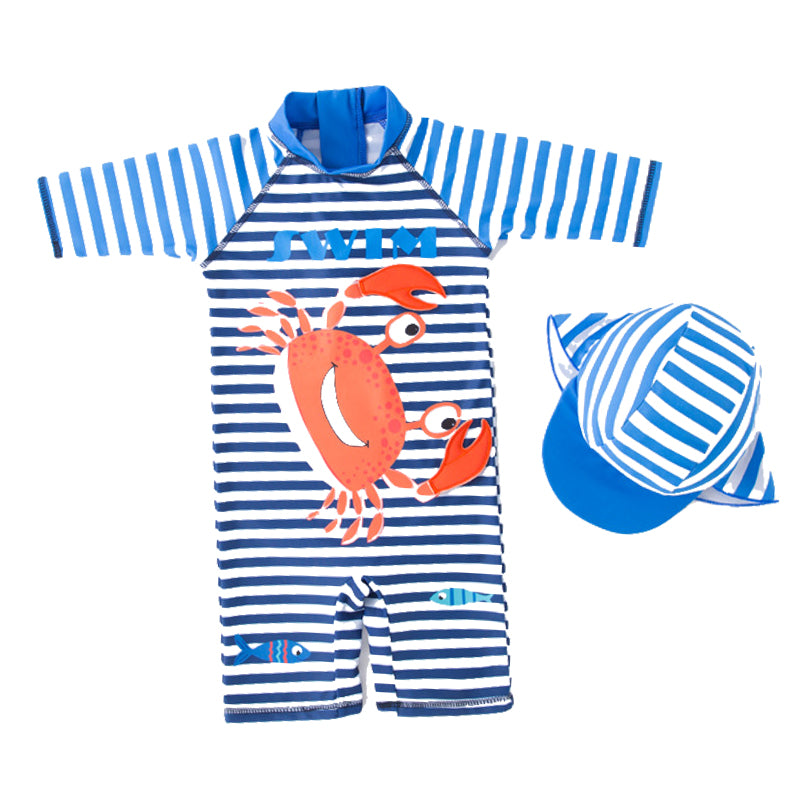 Baby Kid Boys Striped Animals Print Beach Jumpsuits Swimwears Wholesale 22061672