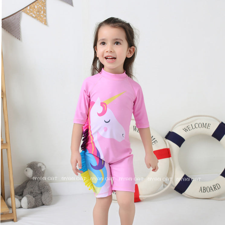 Kid Girls Unicorn Print Beach Jumpsuits Swimwears Wholesale 22061675