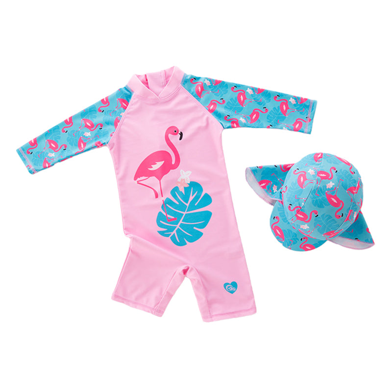 Kid Girls Flamingo Print Beach Jumpsuits Swimwears Wholesale 22061676