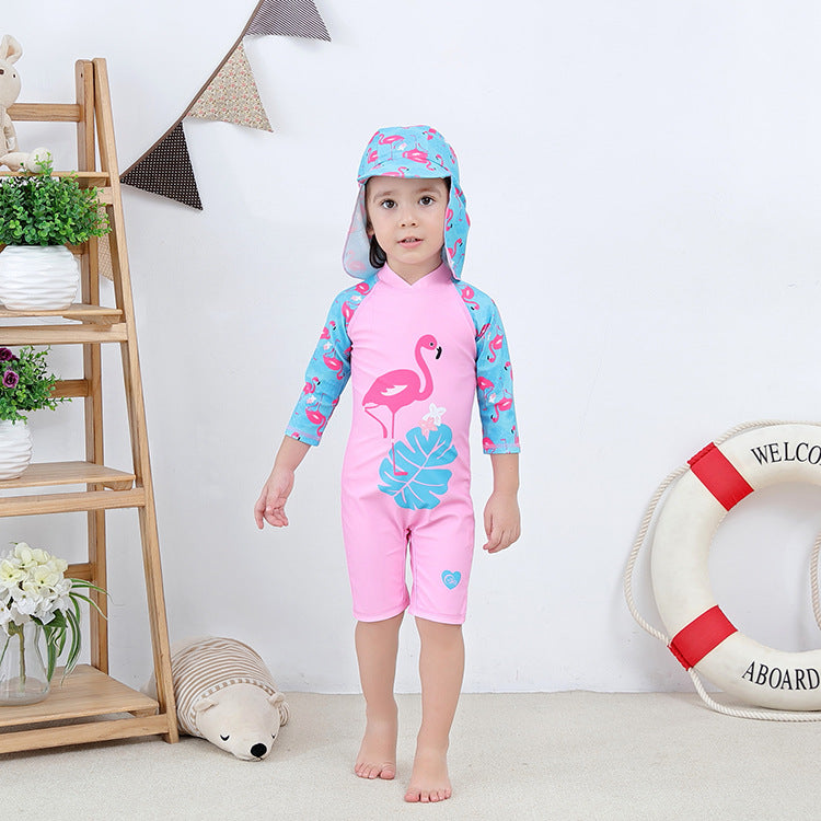 Kid Girls Flamingo Print Beach Jumpsuits Swimwears Wholesale 22061676