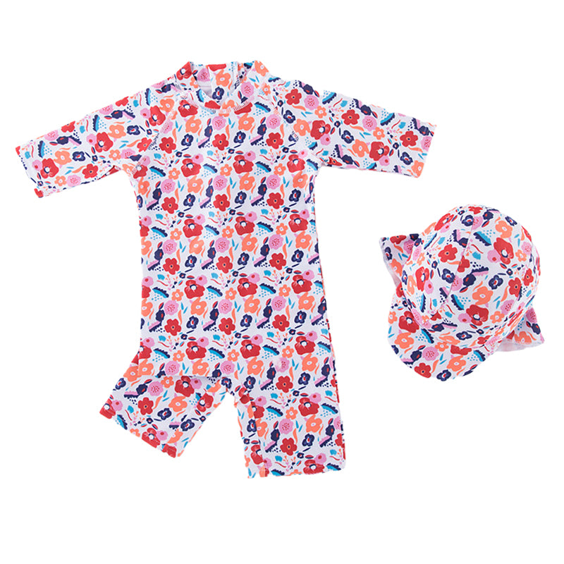 Baby Kid Girls Flower Print Beach Jumpsuits Swimwears Wholesale 22061680