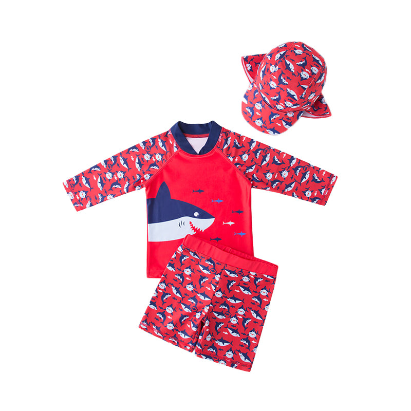 3 Pieces Set Kid Boys Beach Color-blocking Print Tops And Shorts And Hats Wholesale 22061693