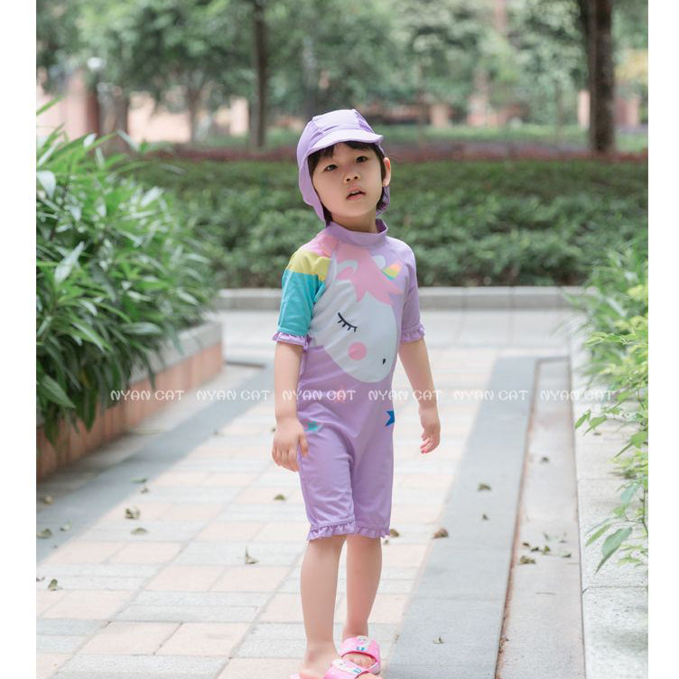 Kid Girls Color-blocking Star Unicorn Print Beach Jumpsuits Swimwears Wholesale 22061699
