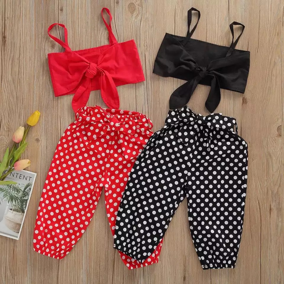 2 Pieces Set Baby Kid Girls Solid Color Tank Tops And Polka dots Pants Wholesale 220620121