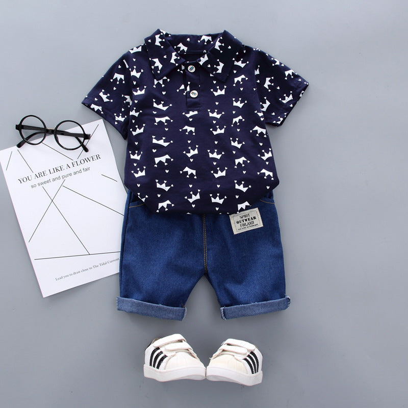 2 Pieces Set Baby Kid Boys Print Shirts And Shorts Wholesale 220620127